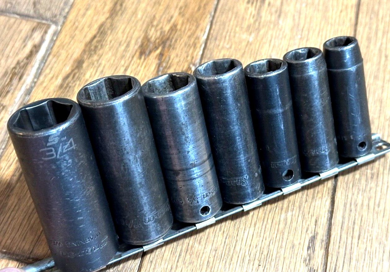 🇺🇸 Snap On Tools USA 3/8″ Drive SAE IMPACT Deep Well Socket Set Lot 6 PT Rail
