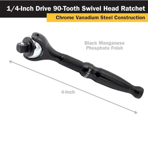 Titan 11313 Micro Swivel Head Ratchet, 1/4″ Drive x 4″