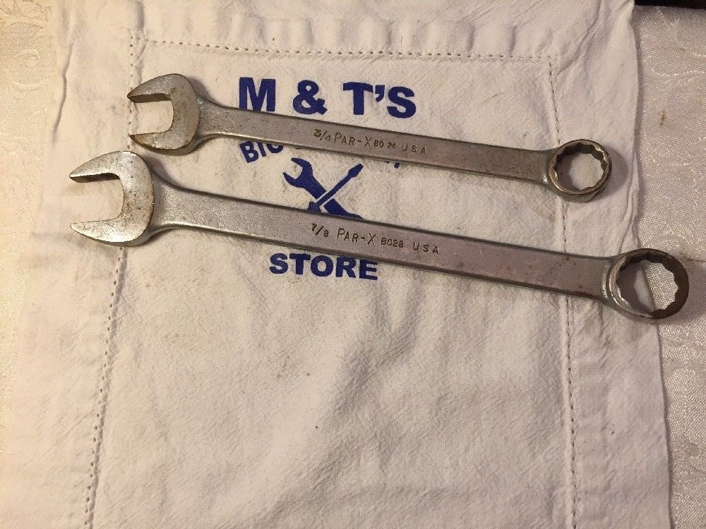 Vintage Pair Par-X Tools USA 12pt Combination Wrenches 3/4″ BO24, 7/8″ BO28