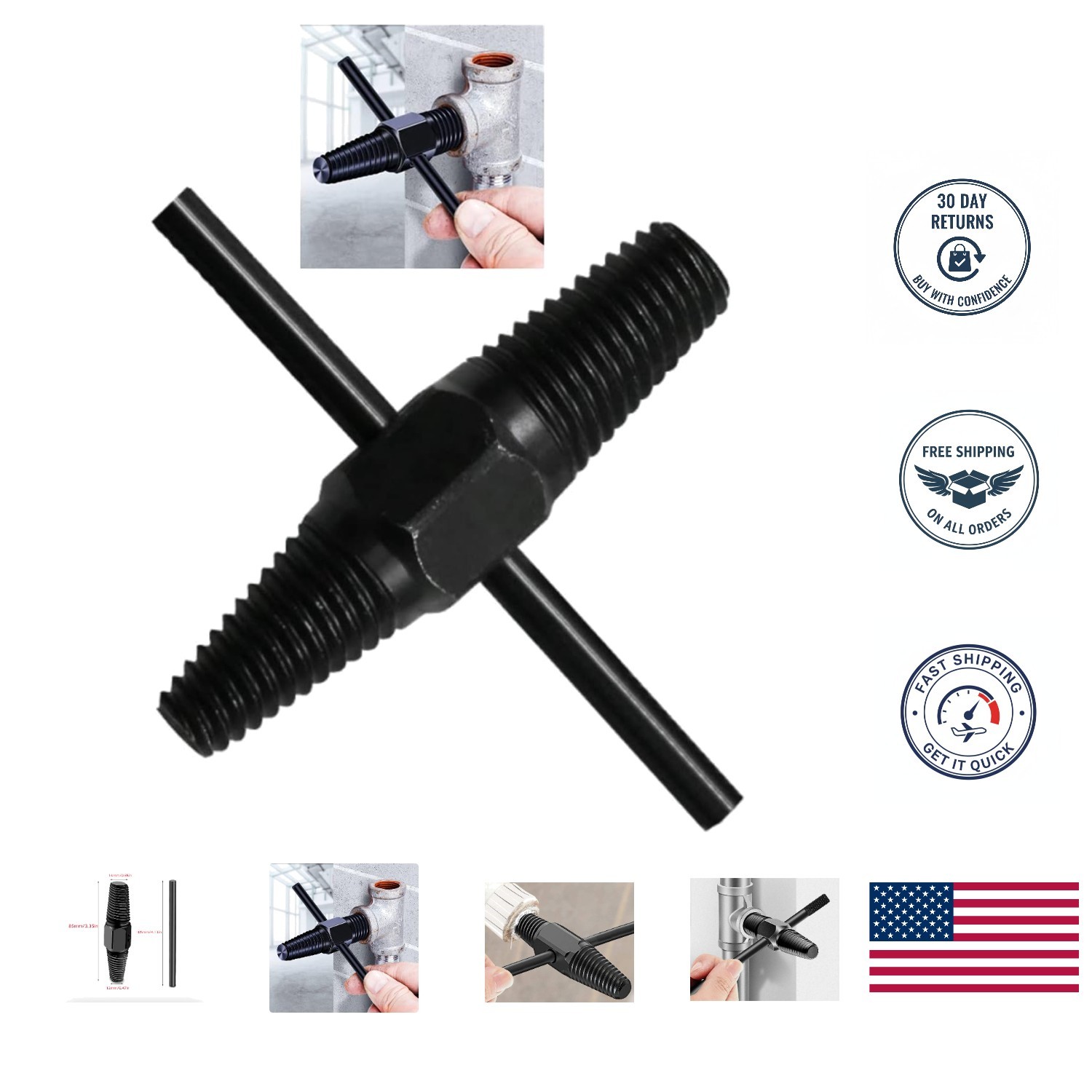 High-Carbon Steel Dual-use Screw Extractor for Rusted Bolts & Fasteners