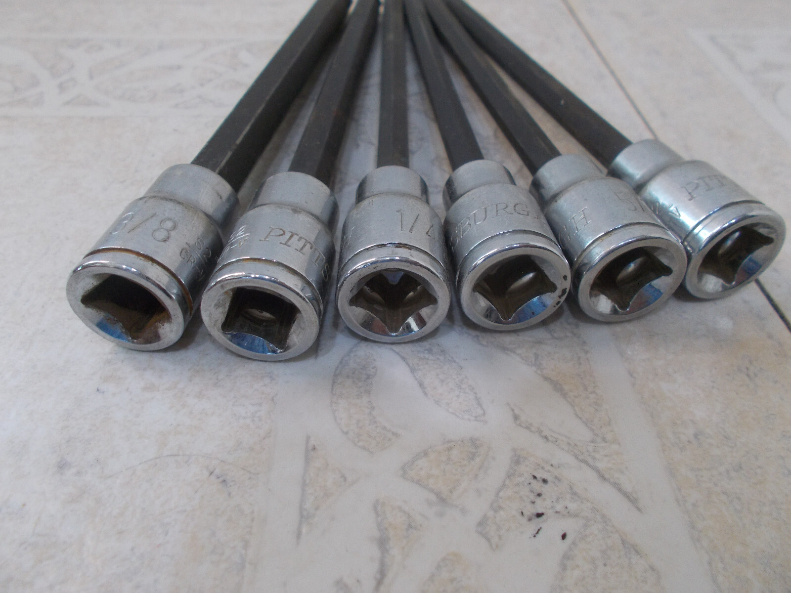 Pittsburg 3/8″ Drive 6 Piece Long Ball Head Hex Socket Set 3/8″ to 1/8″ (Z-1)