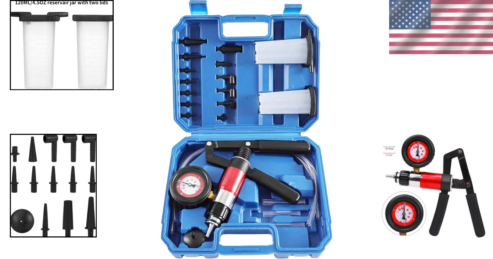 Stainless Steel Vacuum Pump Tester with Brake System Tools – 40 PSI & 20 HG