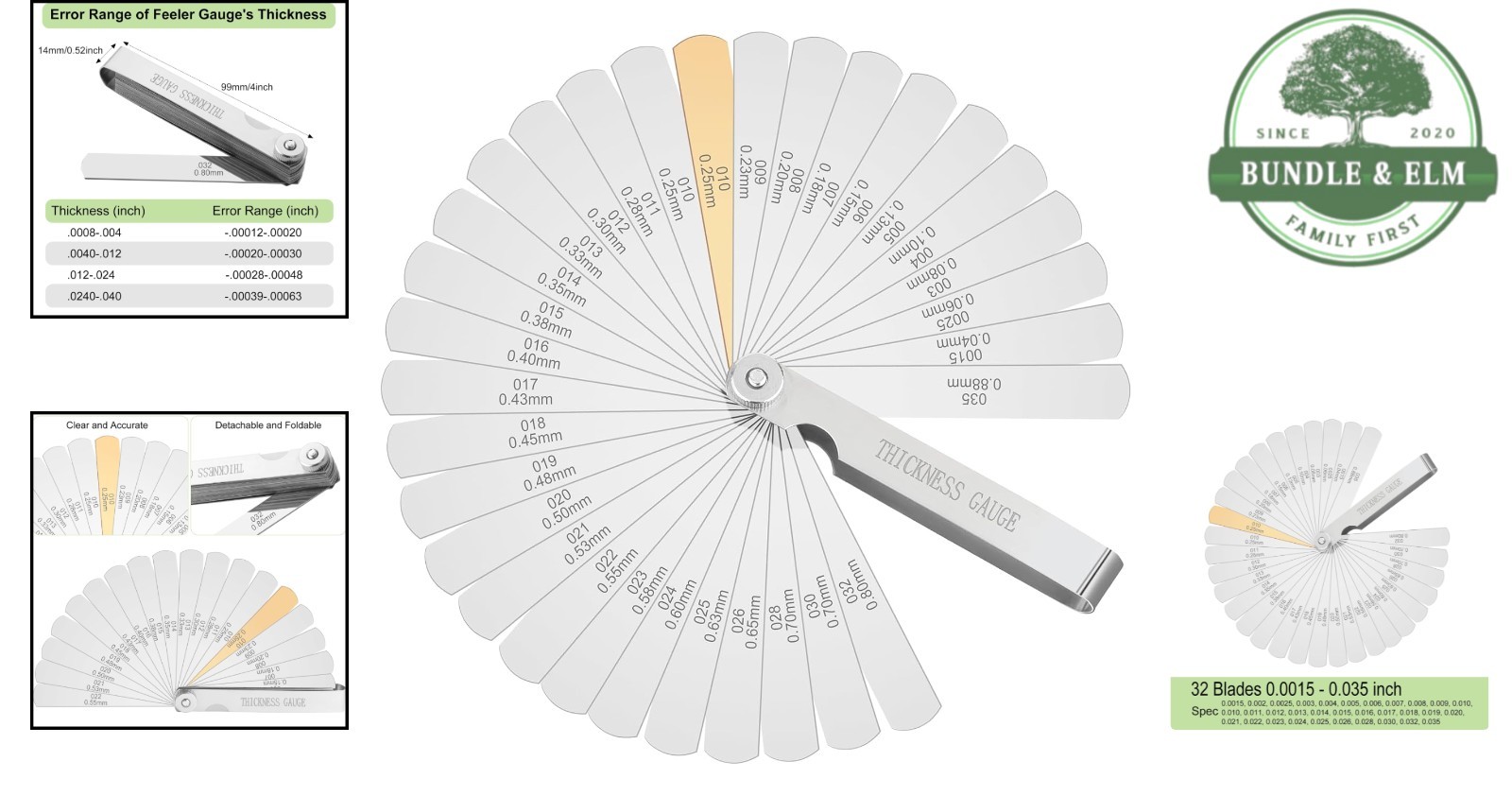 Precision Feeler Gauge Tool with 32 Blades for Valve and Spark Plug Adjustment