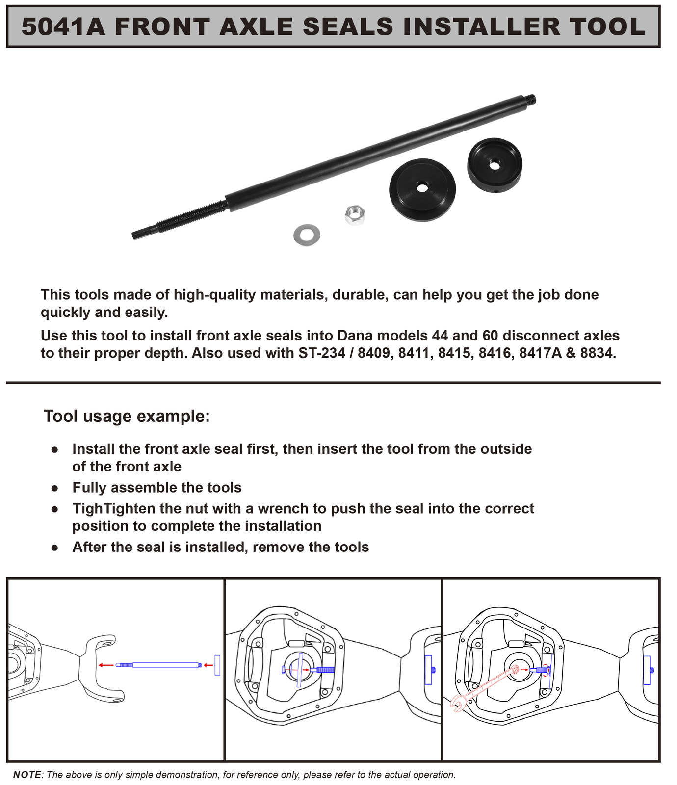 Replacement for Miller 5041 5041A Right Front Axle Seal Installer for DANA 44 60