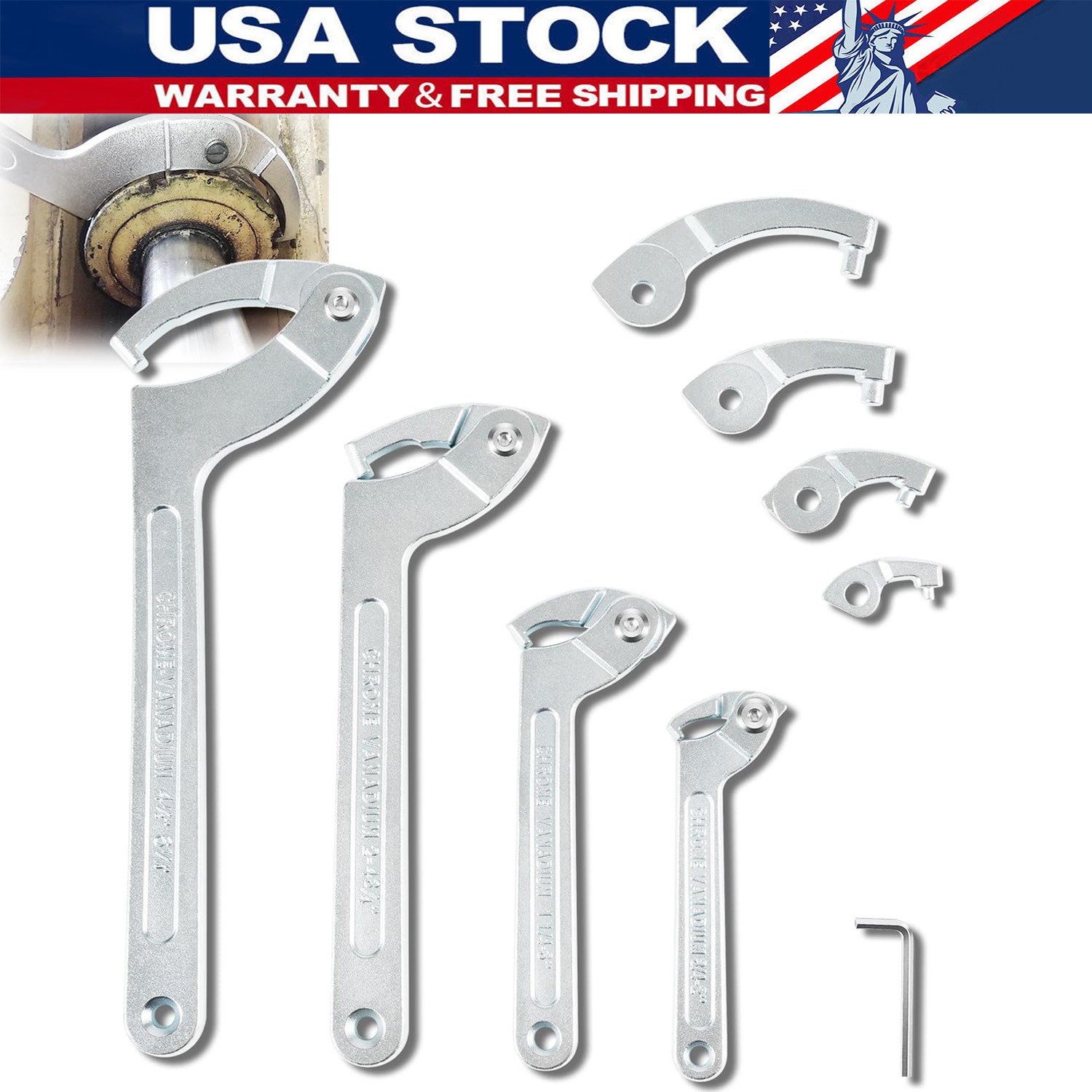 8 Pack Adjustable Hook C Pin Spanner Wrench Tool Set Nut Wrench 3/4″ to 6-1/10″