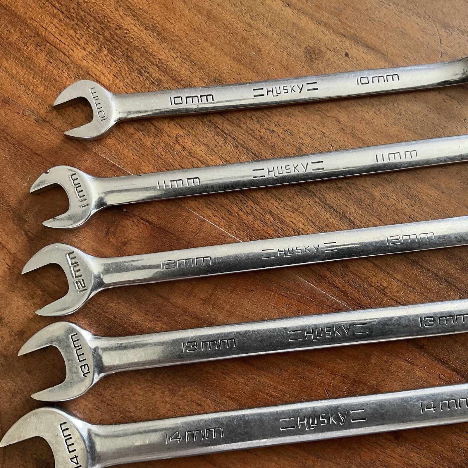 Vintage Husky Polished Chrome Combination Wrench Set Metric 19mm – 10mm USA