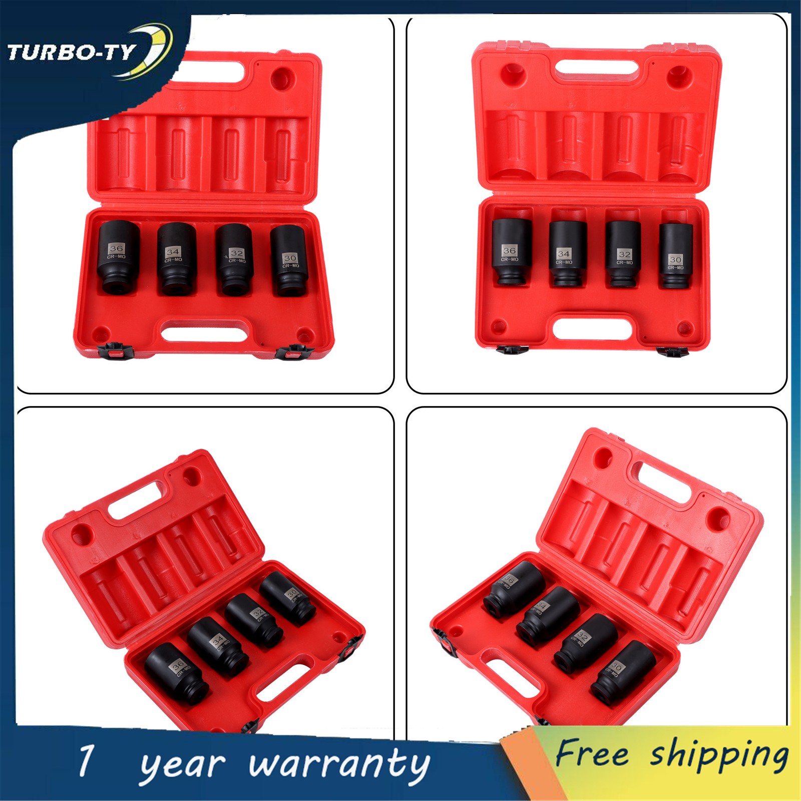 NEW 4pcs 1/2 Drive Deep Spindle Axle Nut Socket Set 30mm 32mm 34mm 36mm 12Point