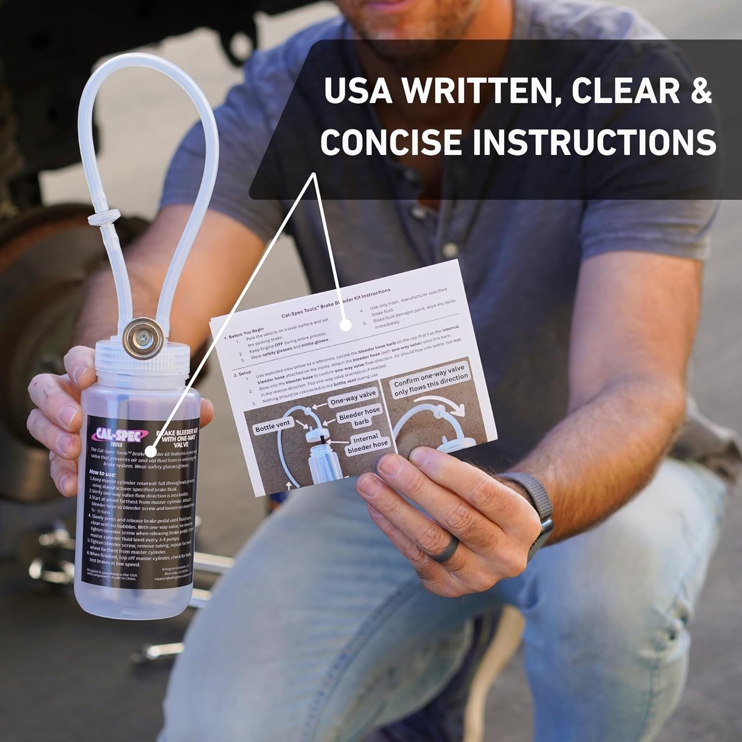 USA-Made 16oz Brake Bleeding Tool with High-Strength Magnet & Check Valve Design