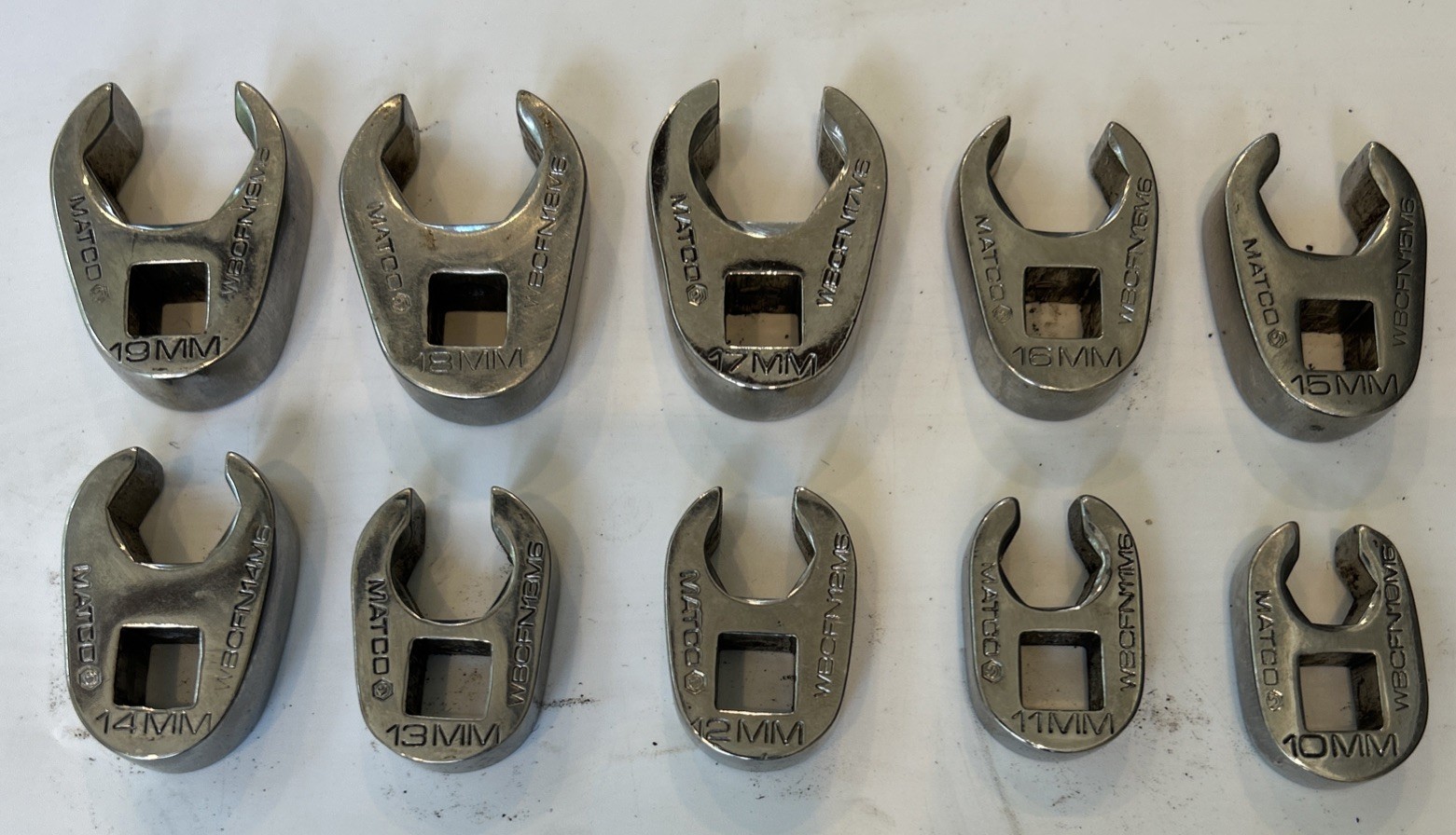 Matco Tools SRBCFNM10C 10PC 3/8» Metric 10-19mm Crowfoot Flare Nut Wrench Set