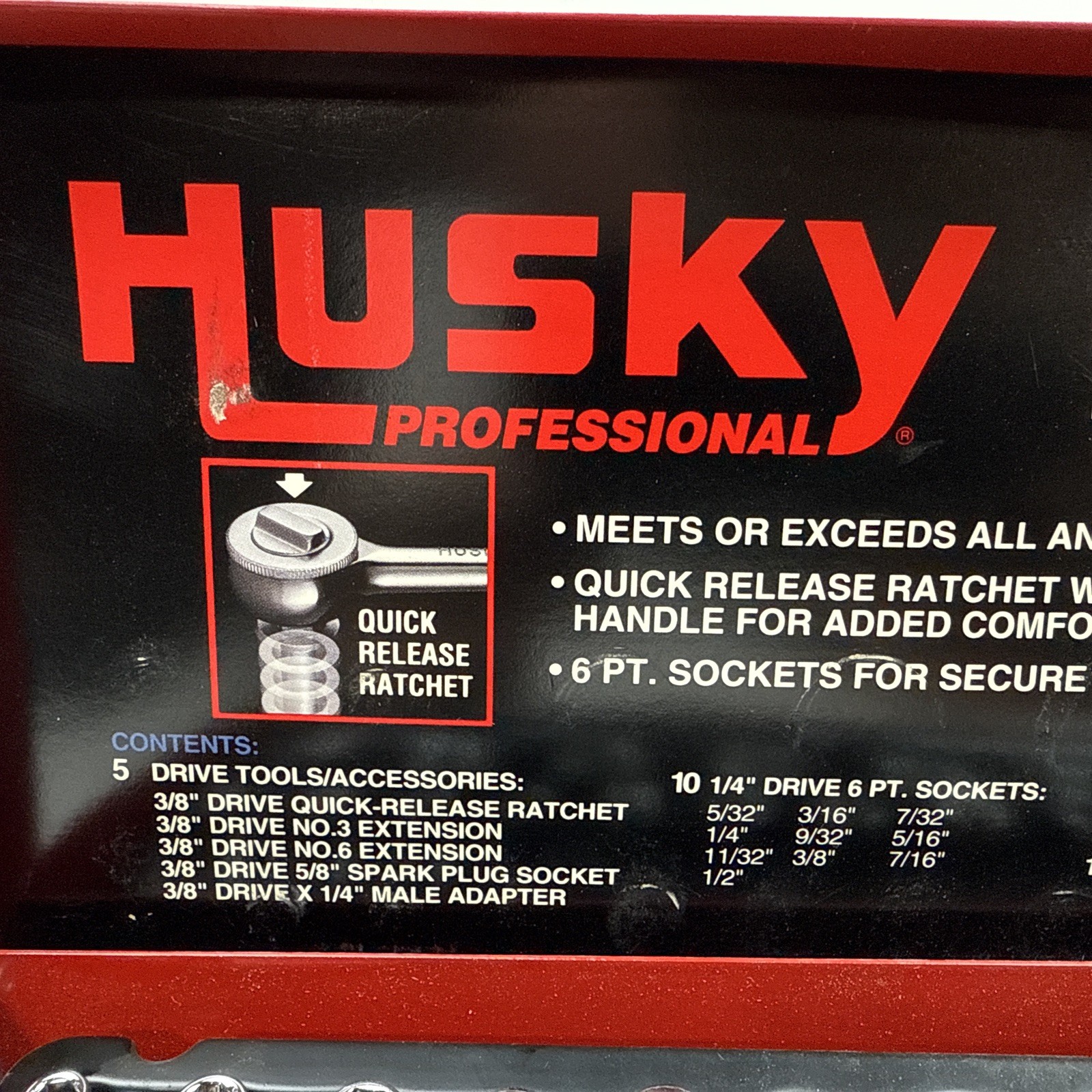 Husky Professional 24 Piece SAE Socket Set 1/4 & 3/8 Drive Made in USA Like New