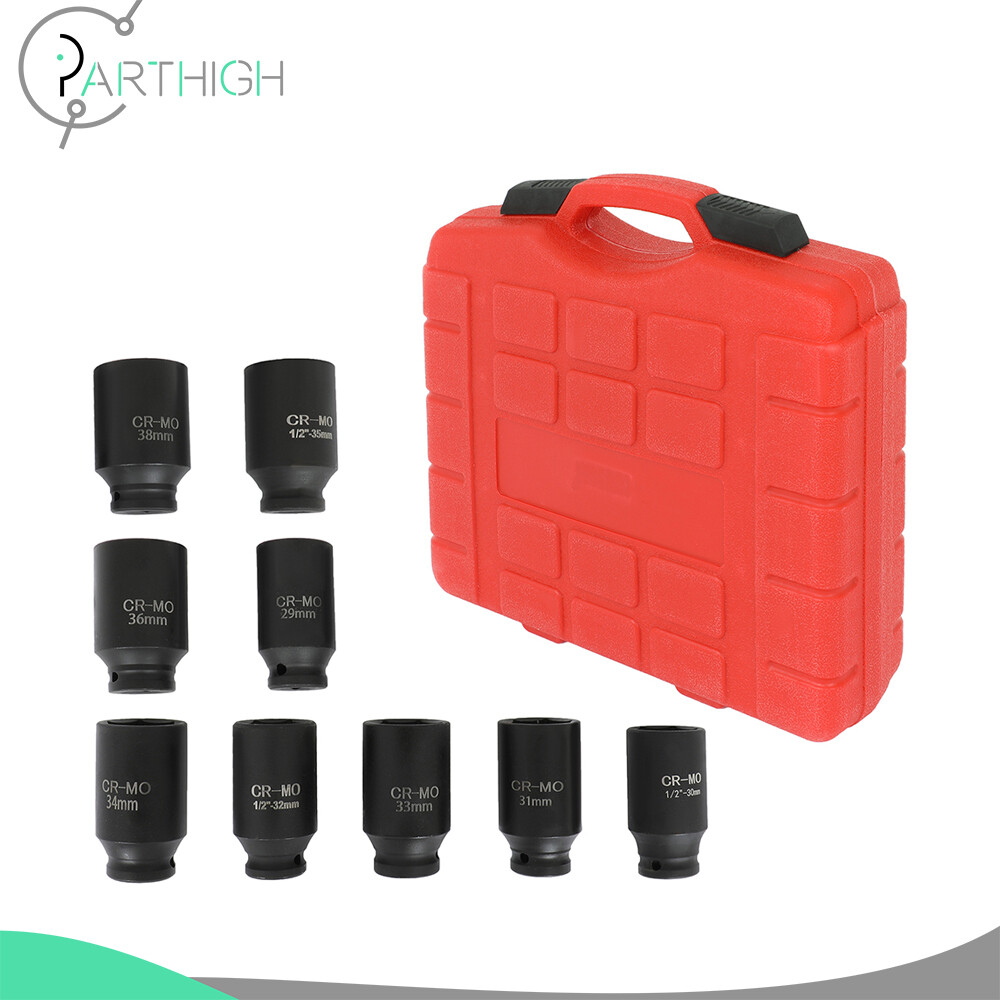 9pcs Deep Impact Socket Set 1/2″ 6Pt Drive Metric Axle Hub Nut Socket 29-38mm