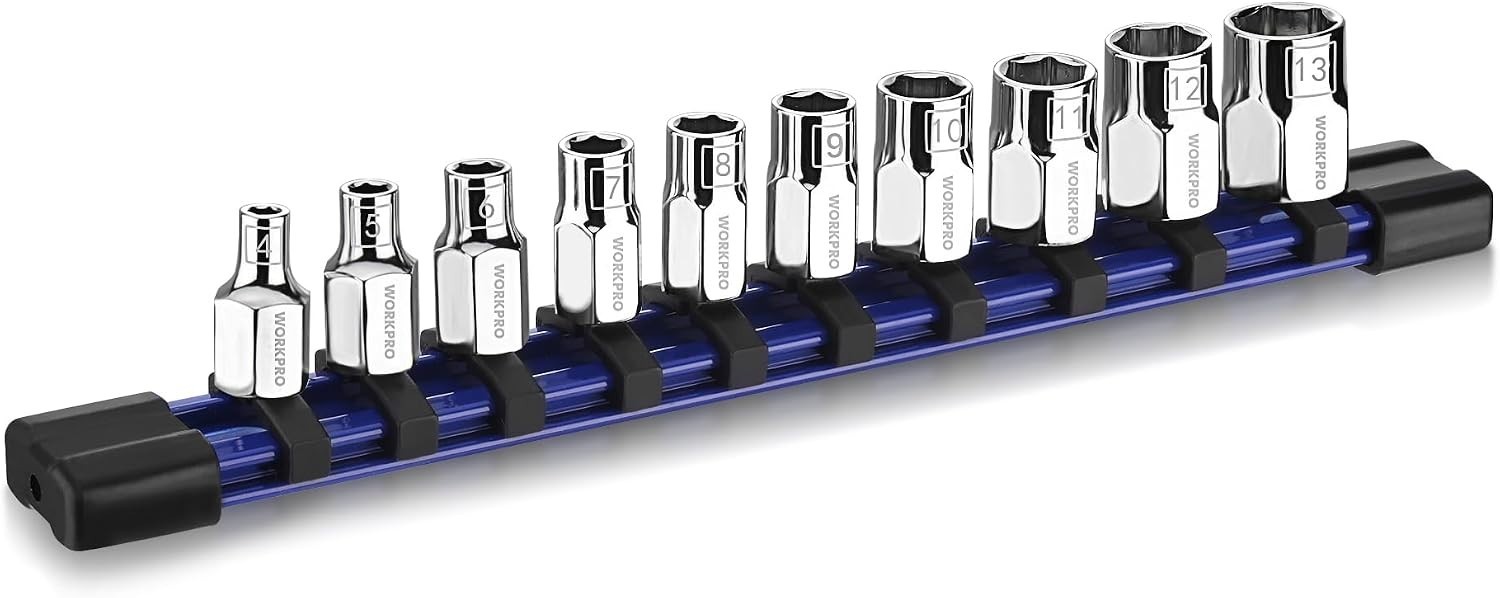 1/4″ Drive Socket Set, 10-Piece Metric CR-V Socket Set with Rail | Standard &…
