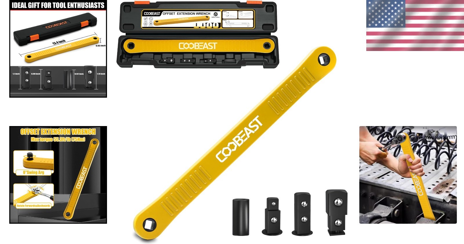 Offset Extension Wrench – Impact-Ready 13.4in Tool with 1/4, 3/8 & 1/2 Adapters