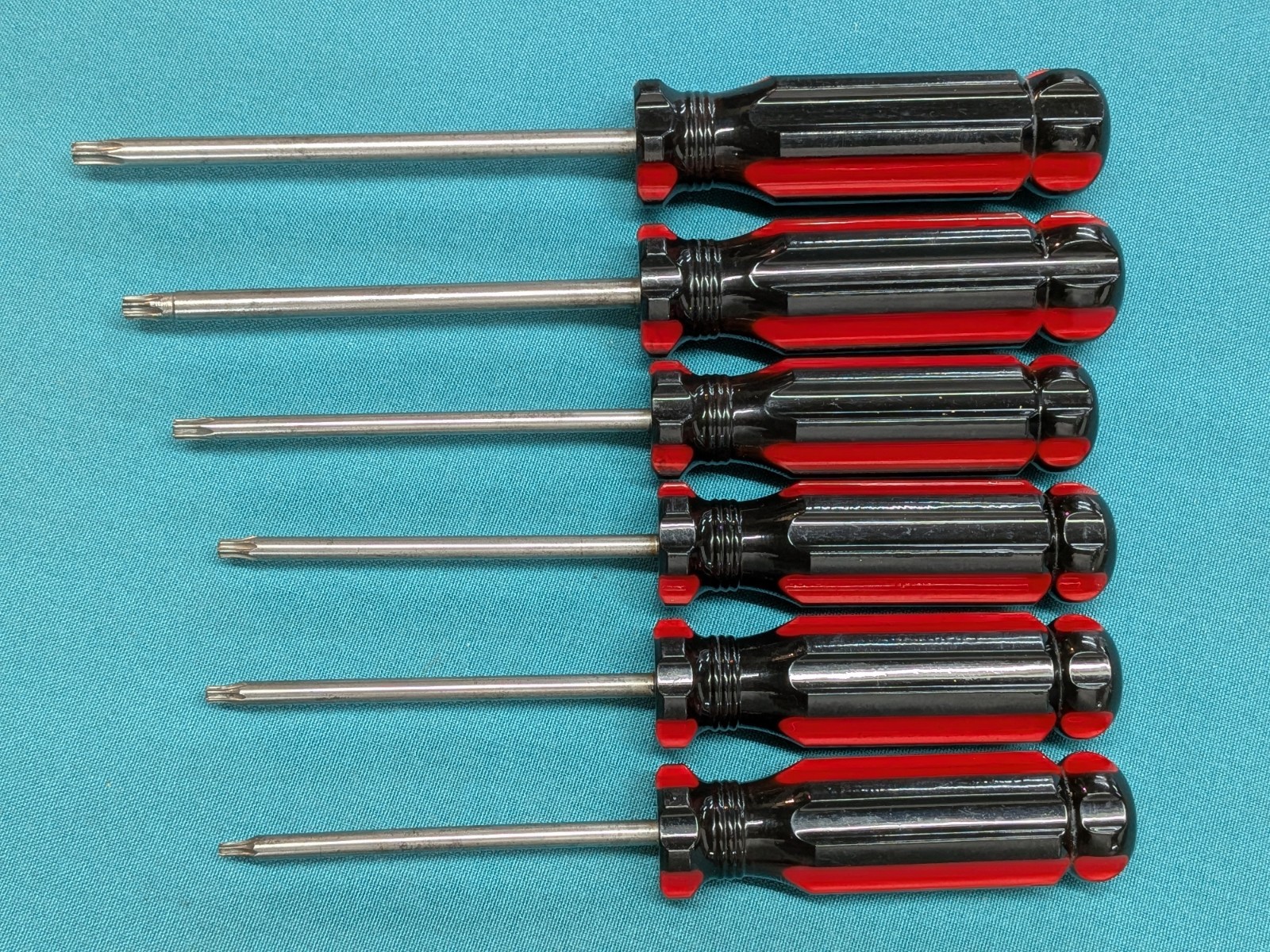 Vintage TORX ® USA 6pc Classic Screwdriver Collection T10 to T30 Red & Black VGC