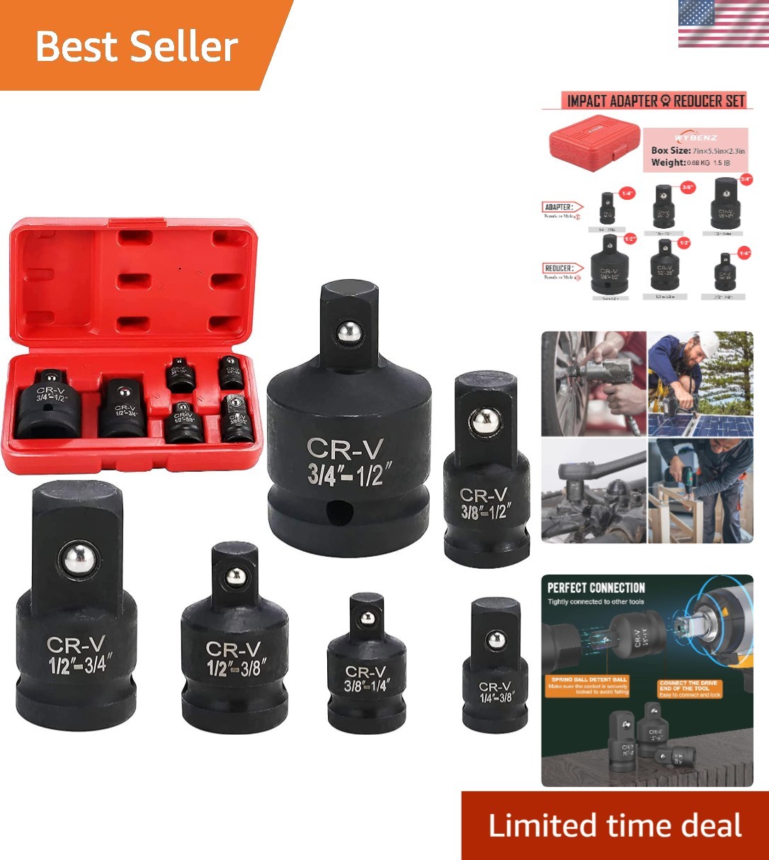 Versatile 6-Piece Socket Reducer & Adapter Set for Impact Wrenches & Drivers