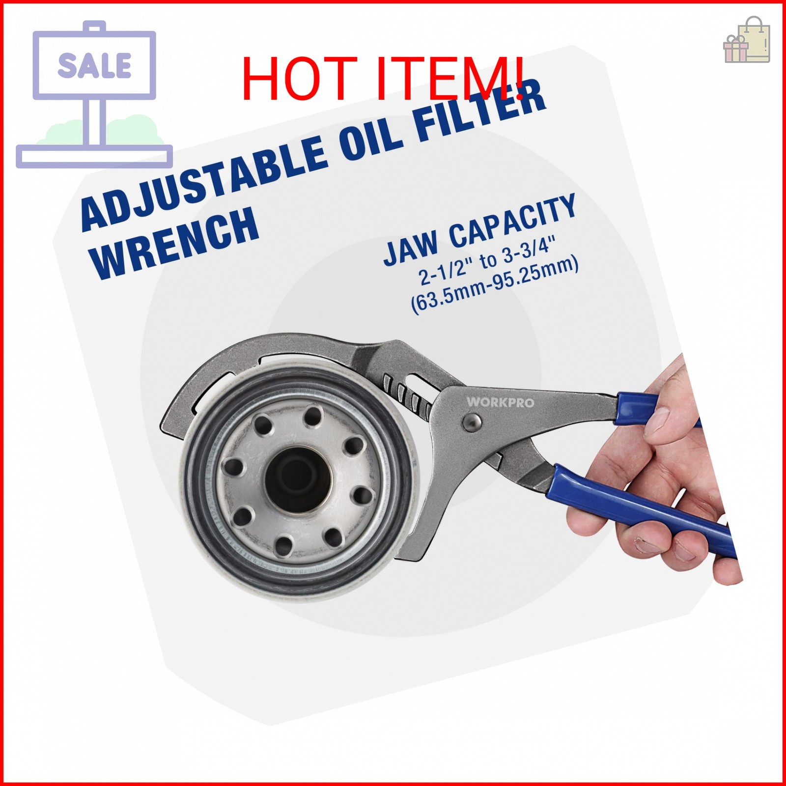 WORKPRO Oil Filter Wrench, 12″ Oil Filter Removal Pliers Tools, 5-Position Adjus