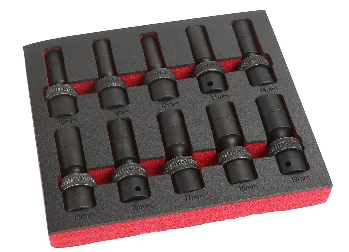 Pro 10Pc 1/2″ inch Drive Square Deep Impact Socket Set Cr-Mo Metric Size 10-19MM