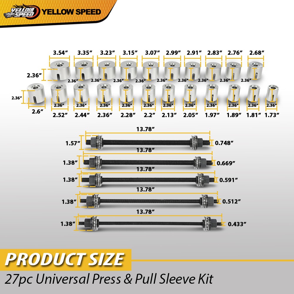 Universal Press & Pull Sleeve Kit Bush Bearing Removal Insertion Tool Kit 27 PCS