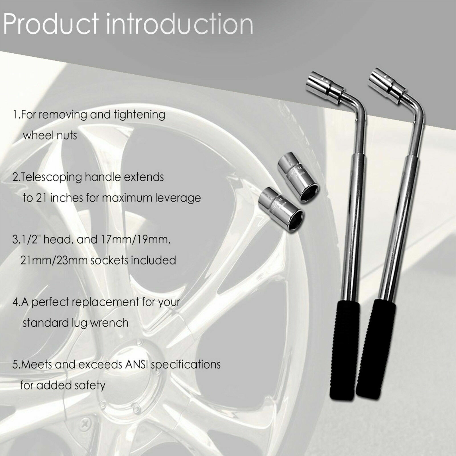 Extendable Wheel Lug Nut Wrench 17/19/21/23MM Socket Car Tire Iron Garage Tools