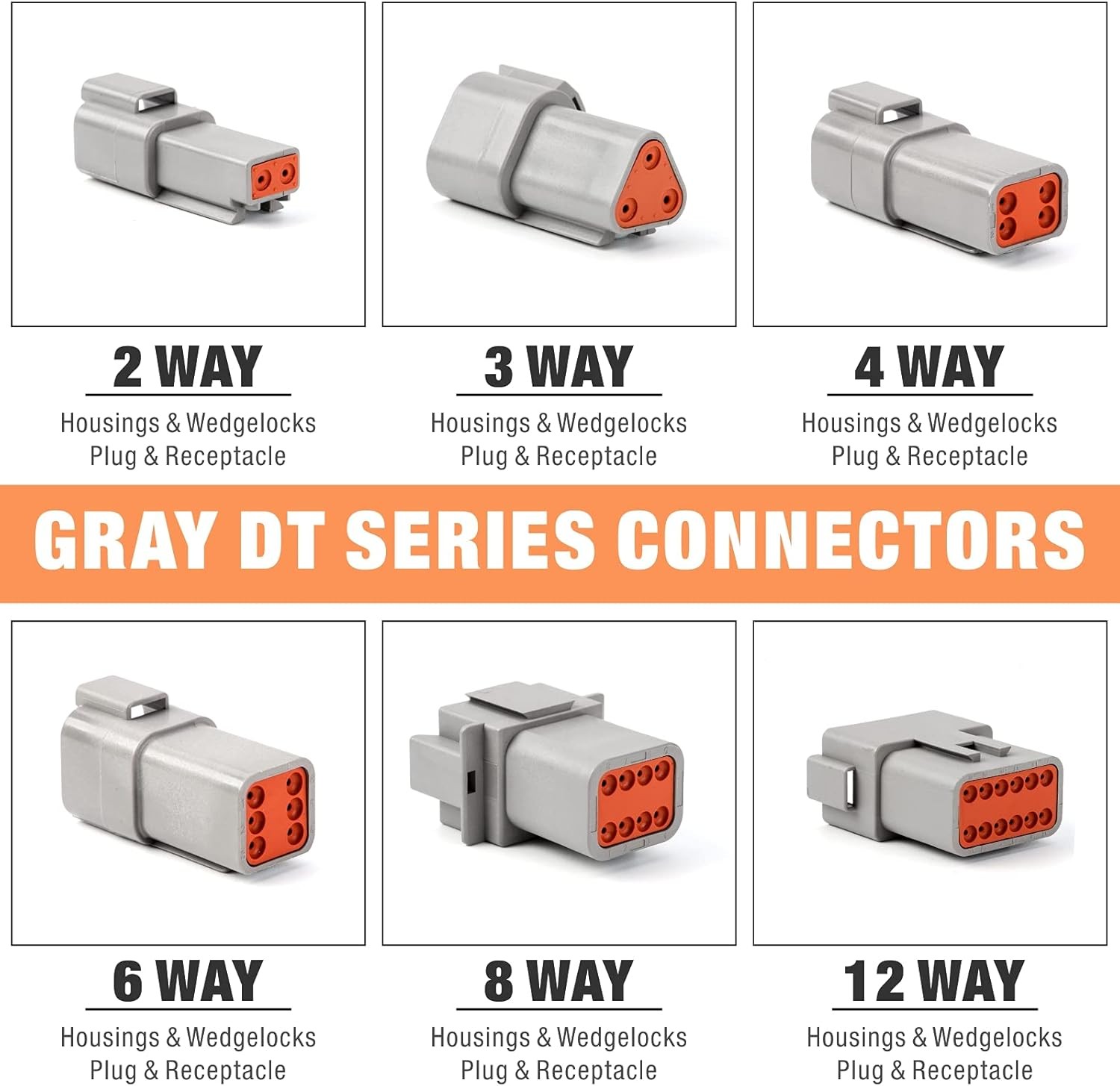 IWISS Deutsch DT Series Connector Assortment, Size 2,3,4,6,8,12 PIN(2 Pairs)