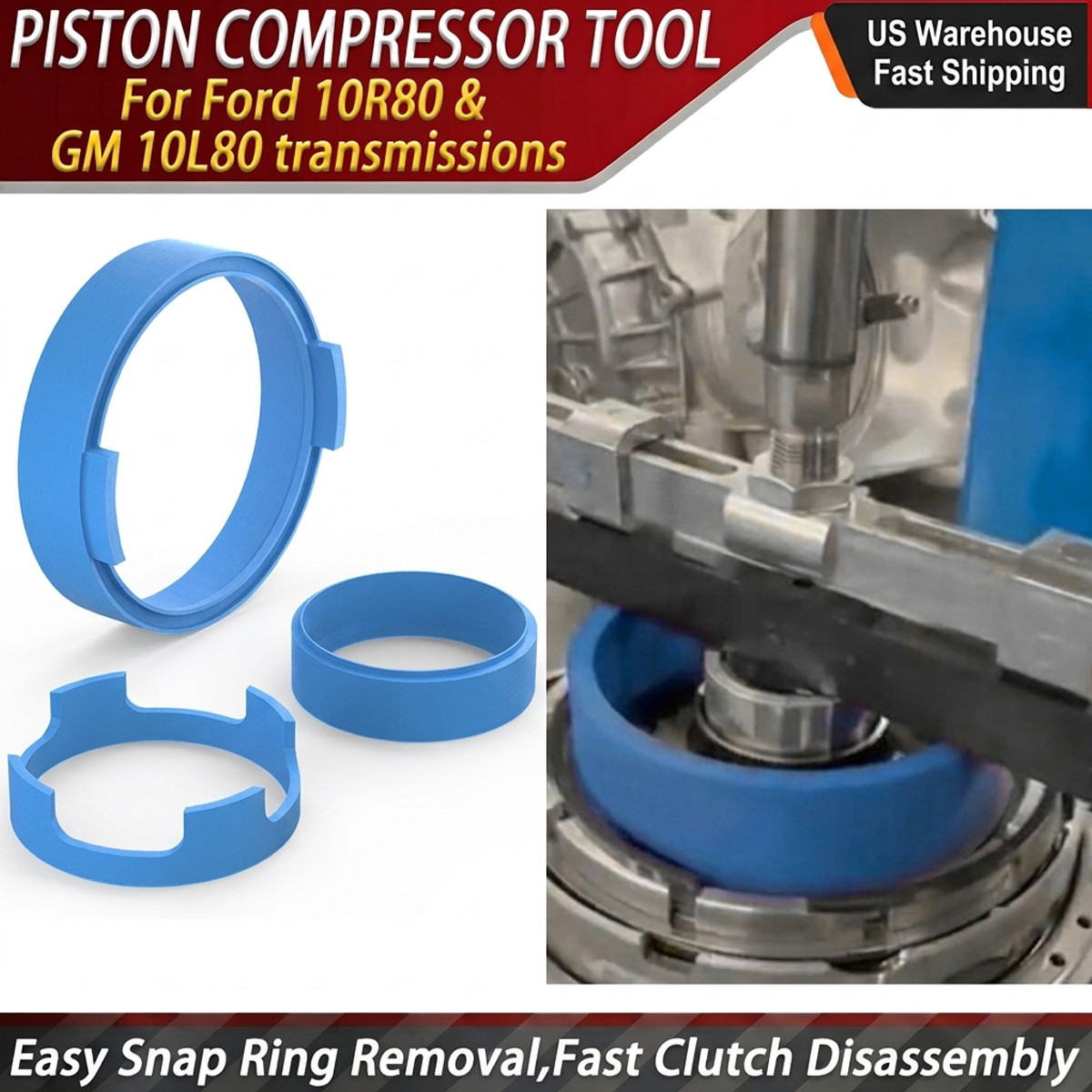 For Ford 10R80 & GM 10L80 Trans Piston Compressor Tool Clutch Ring Removal Kit