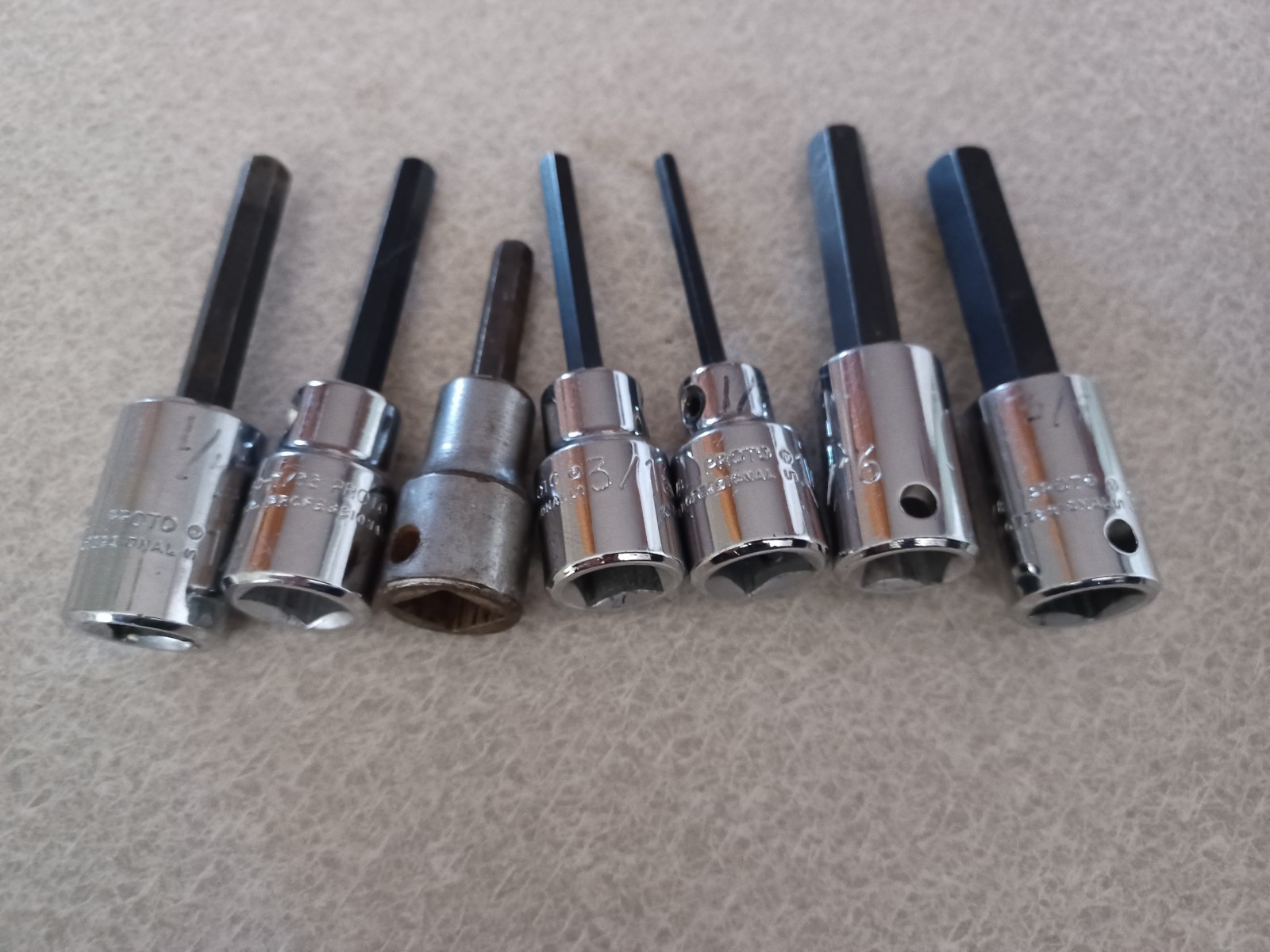 PROTO USA Professional Hex 3/8 Drive Socket Bit Set 7 Piece SAE 1/8 to 3/8