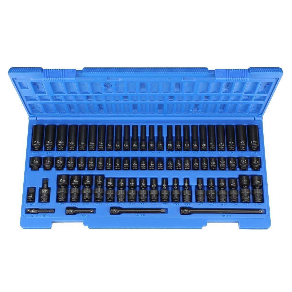 Grey Pneumatic 1/4» Drive Standard & Deep Length Surface Drive Impact Set 9772