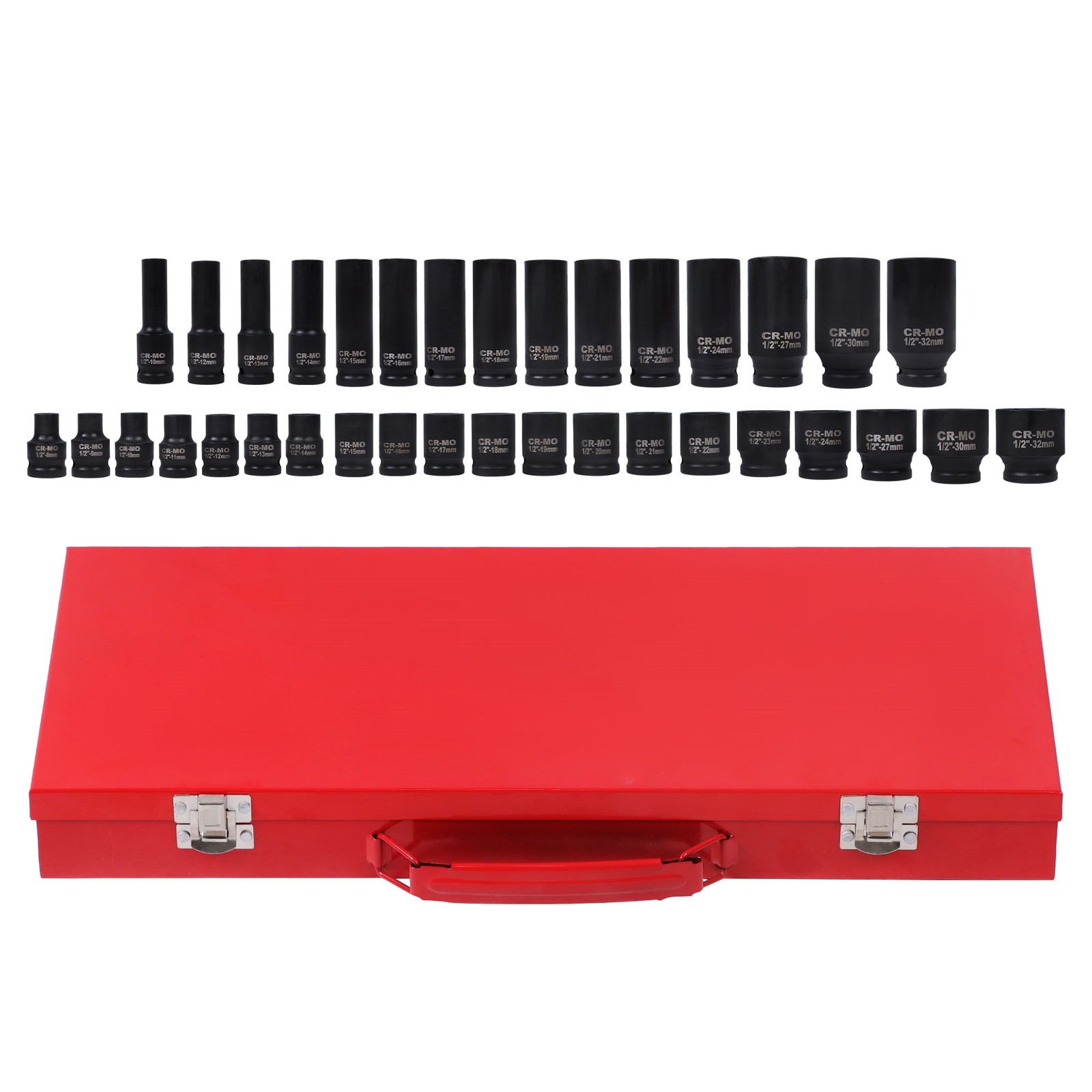 1/2″ Inch 35Pcs Deep Impact Socket Set Drive 8-32mm Metric Garage Sae With Box