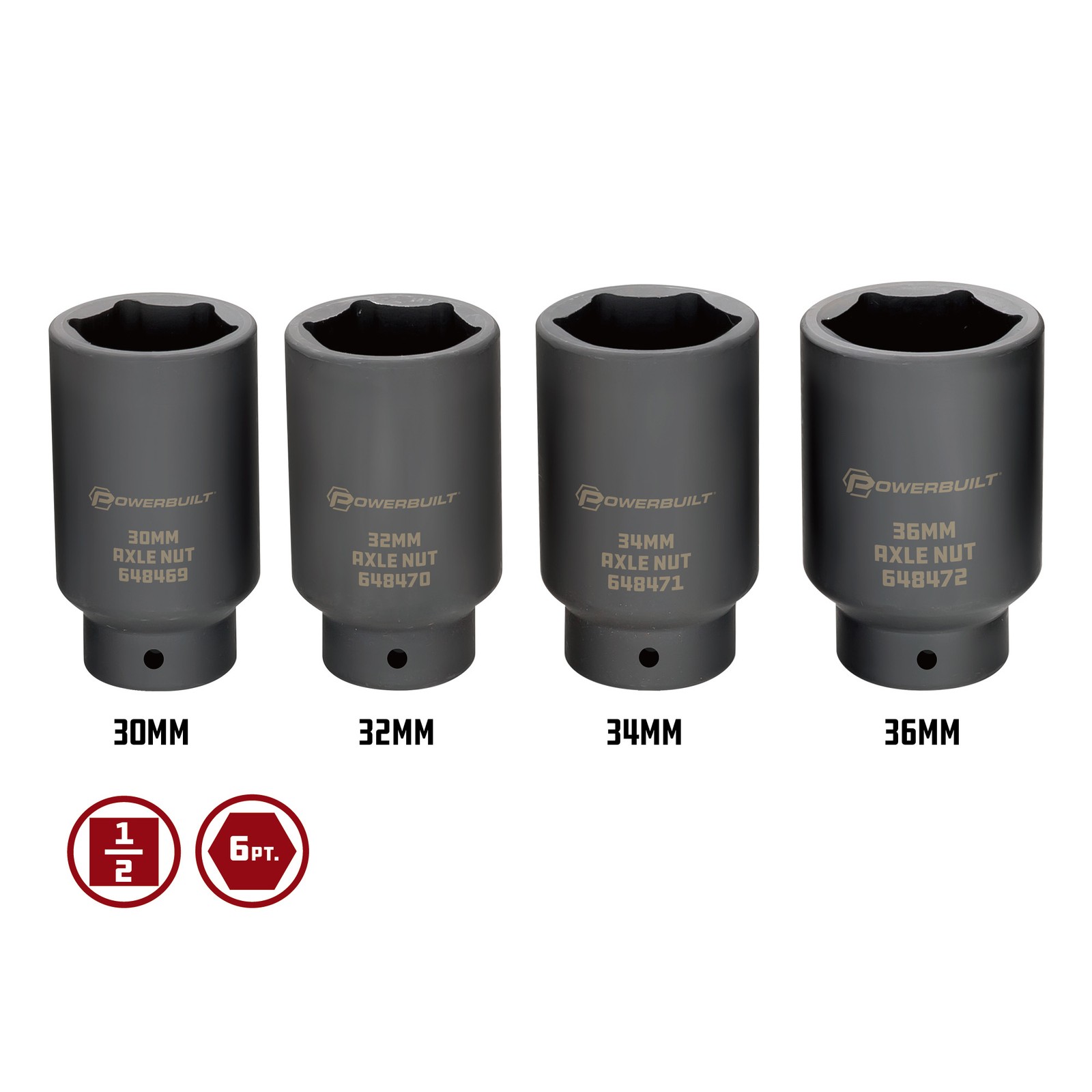 Powerbuilt 4 Piece Axle Nut Socket Set – 648635