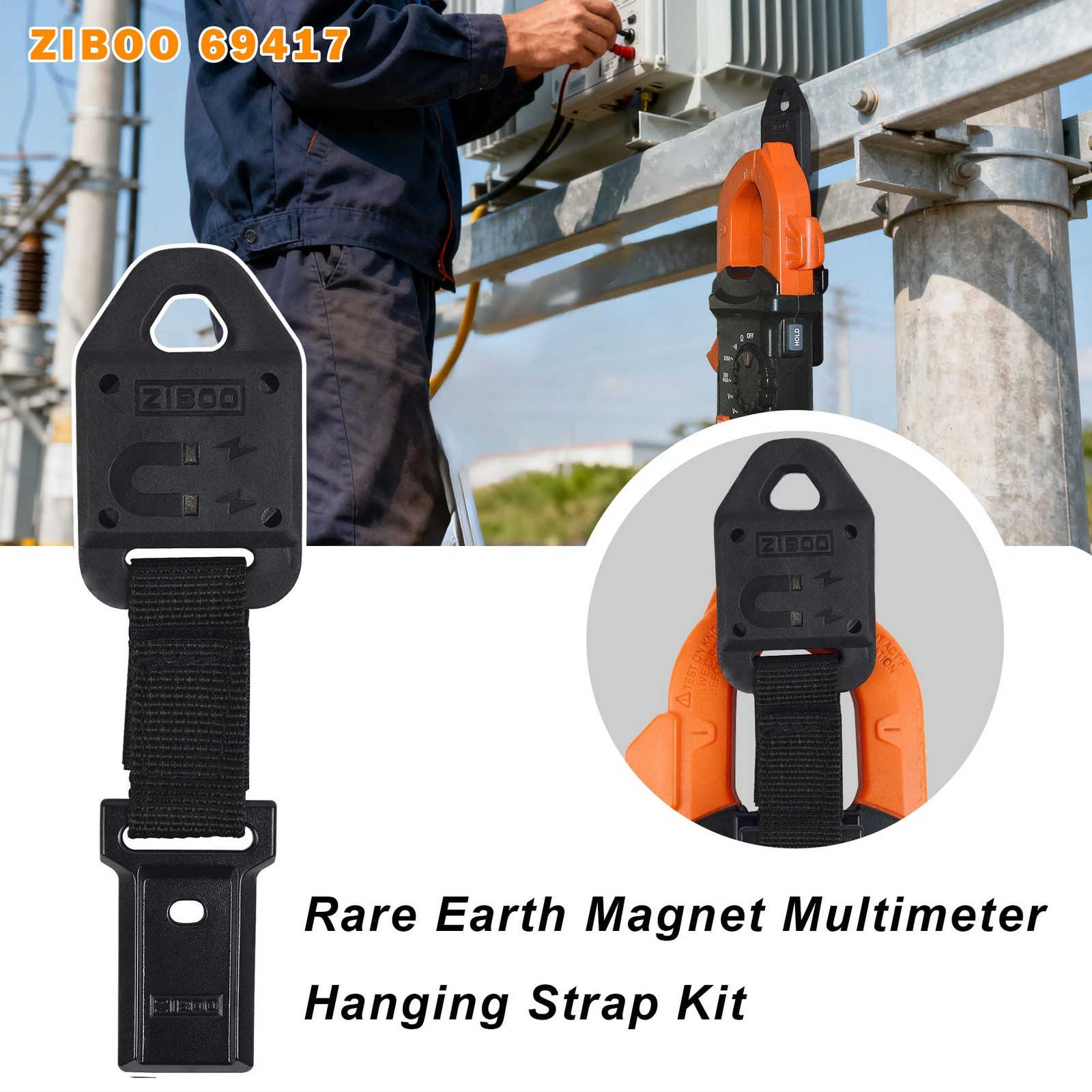 ZIBOO 69417 Rare Earth Magnet Multimeter Hanging Strap Kit Compatible black