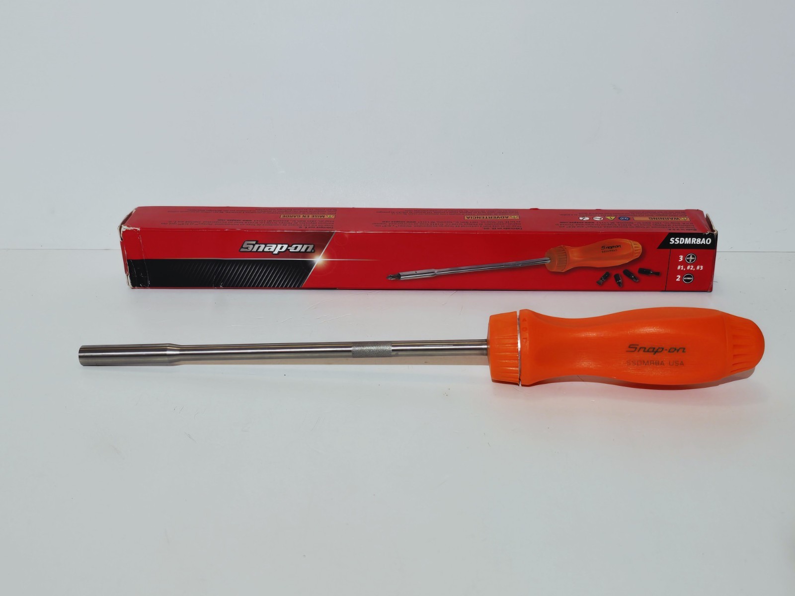 Snap-on Tools USA NEW ORANGE Hard Grip 8″ Shaft Ratcheting Screwdriver SSDMR8A