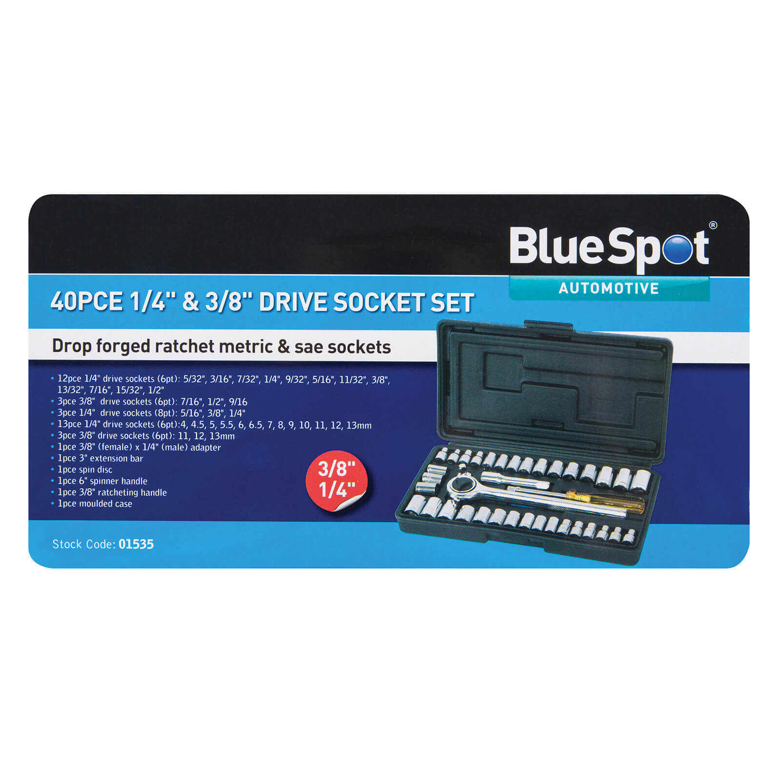 BlueSpot 40 Piece Combination Drive Hex Socket Set Metric and Imperial