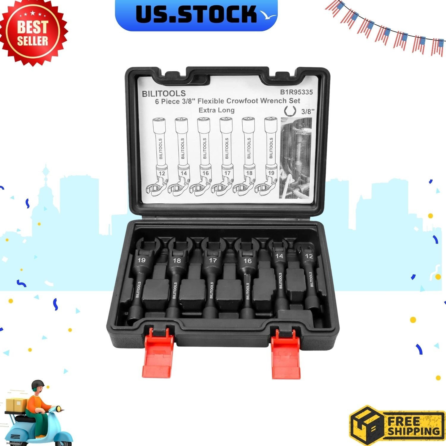 6PCS Flex Head Crowfoot Line Wrench Set 3/8″ Drive Metric 12-19mm