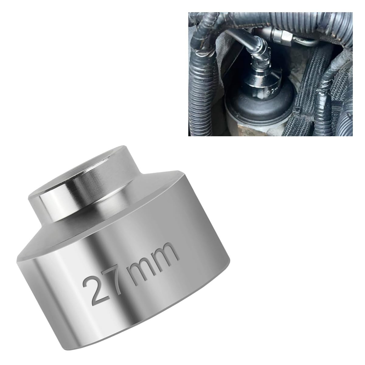 UHANBUT 27mm Car Oil Filter Socket Wrench, 3/8″ Drive Filters 27MM, Silver