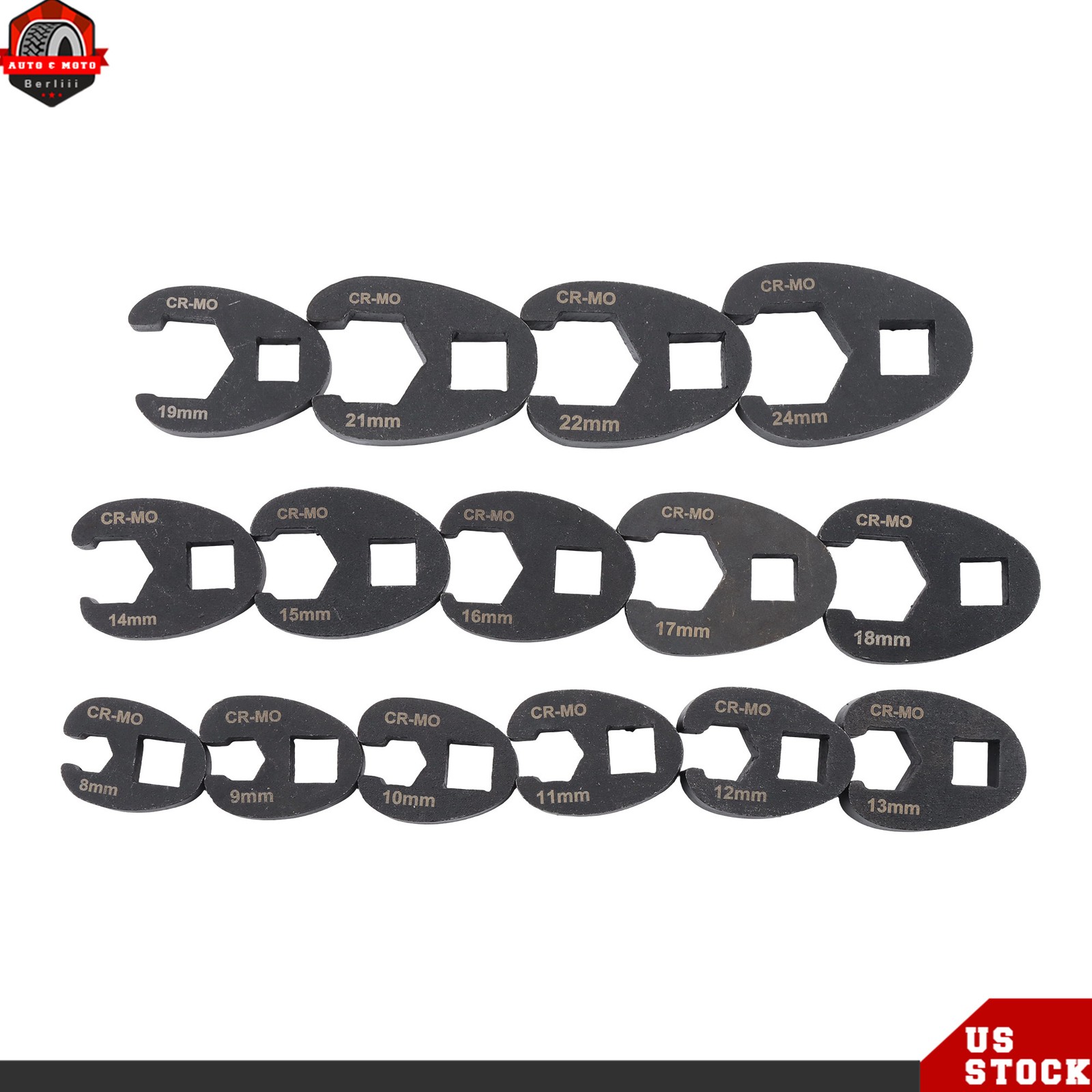 15PCS Flare Nut Crowfoot Wrench Set Metric Crows Foot Wrench Kit 3/8″ 1/2″ Drive