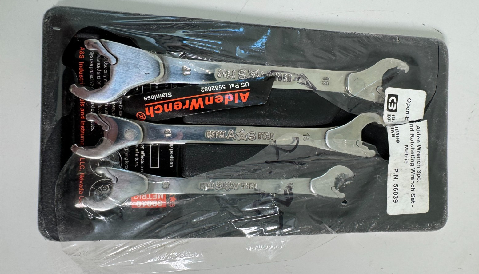 ALDEN WRENCH 3pce Open End Ratchet Set Metric (Double Head) 10-17MM NEW