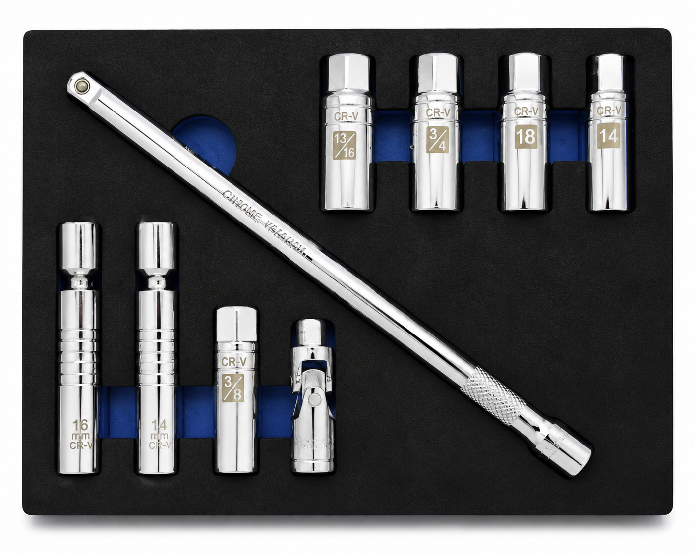 9PC 3/8″ Dr. Magnetic Thin Wall Spark Plug Socket Set w/Universal Swivel Joint