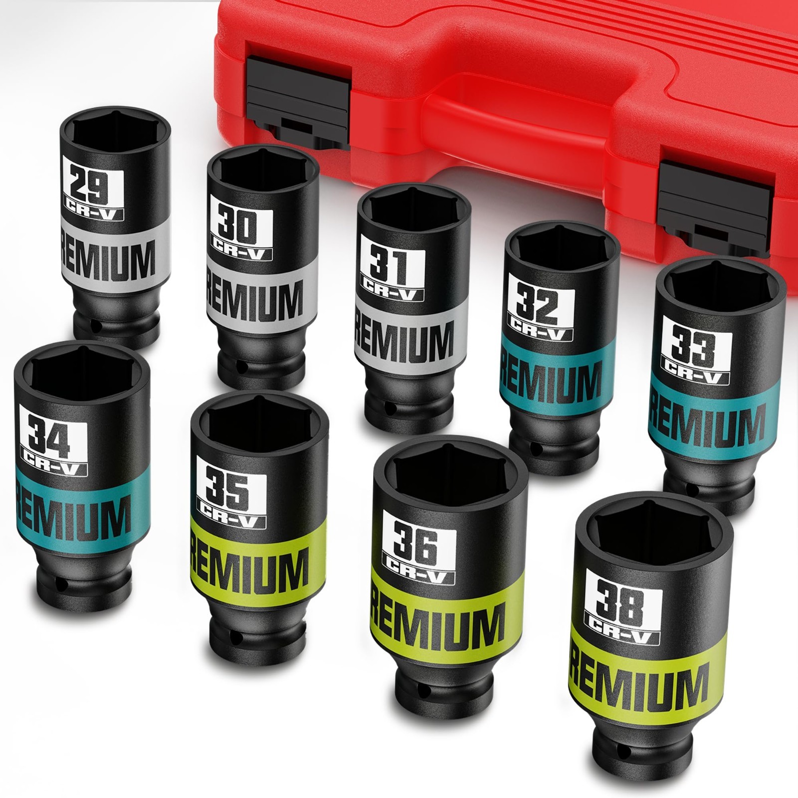 9-Piece 1/2″ Drive Impact Socket Set – Metric Axle Nut & Jumbo Sockets, 6 Point,