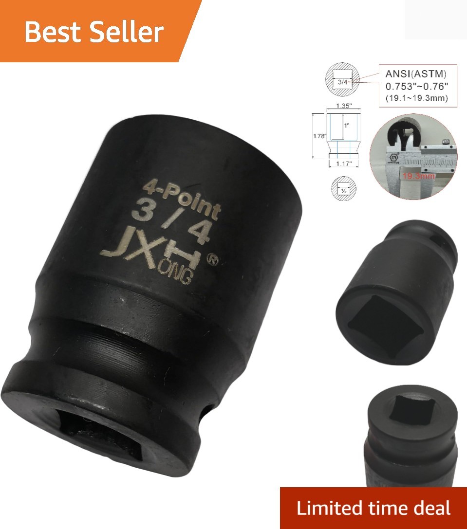 1/2″ Drive 3/4″ 4-Point Square Socket, Heat Treated Cr-V Alloy Steel