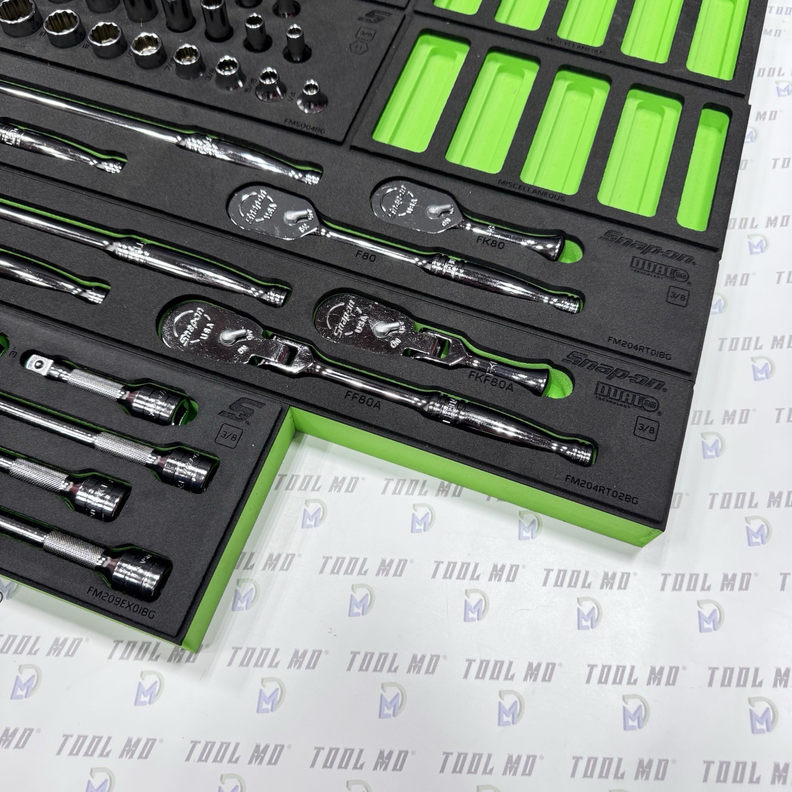 Snap-on Tools NEW 6 & 12-POINT GREEN 185pc 3/8″ Drive Service Set 2185GSS01FG