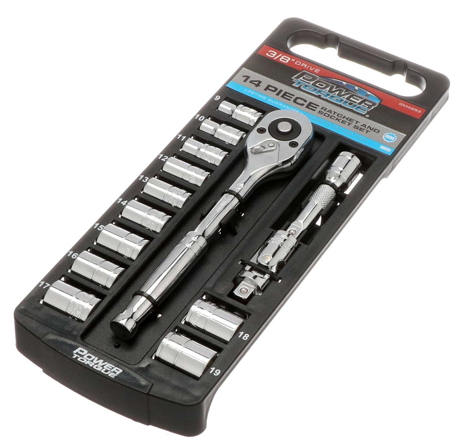 Power Torque 14 Piece 3/8 Inch Drive Standard 12 Point Metric Socket Set GM4253