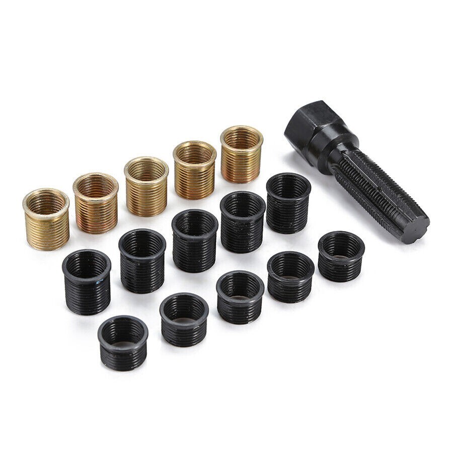 16x M14 x 1.25 mm Spark Plug Rethread Repair Tap Tool Thread Reamer Inserts Kit