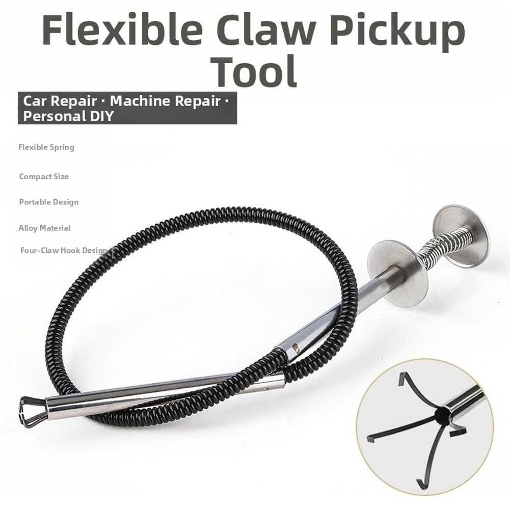 Compact Flexible Magnetic Pickup Tool with Four Claw Hook for Automotive Use