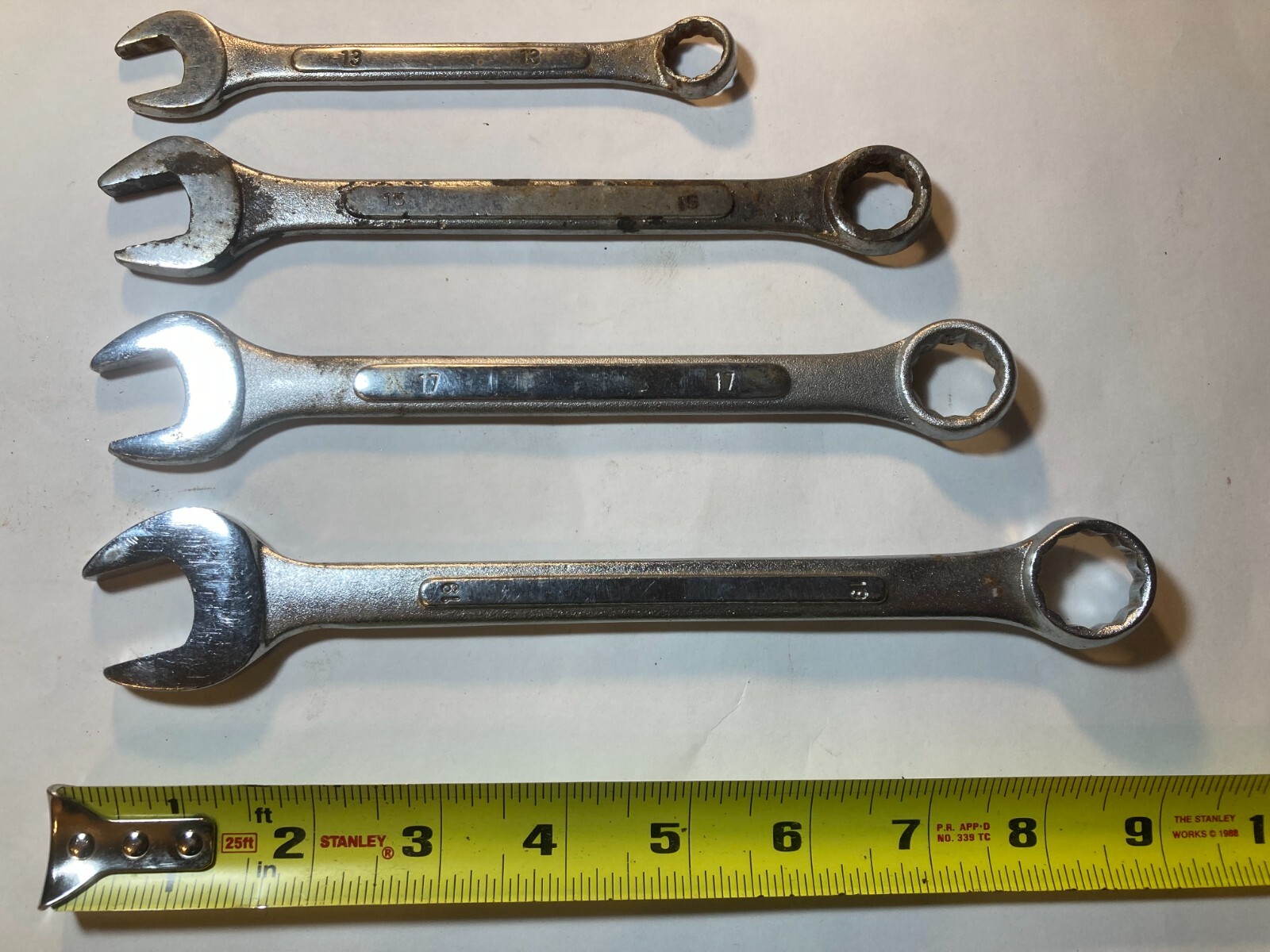 Vintage 4 Chrome Vanadium Combination Wrenches 13, 15, 17, 19mm Steel Forged