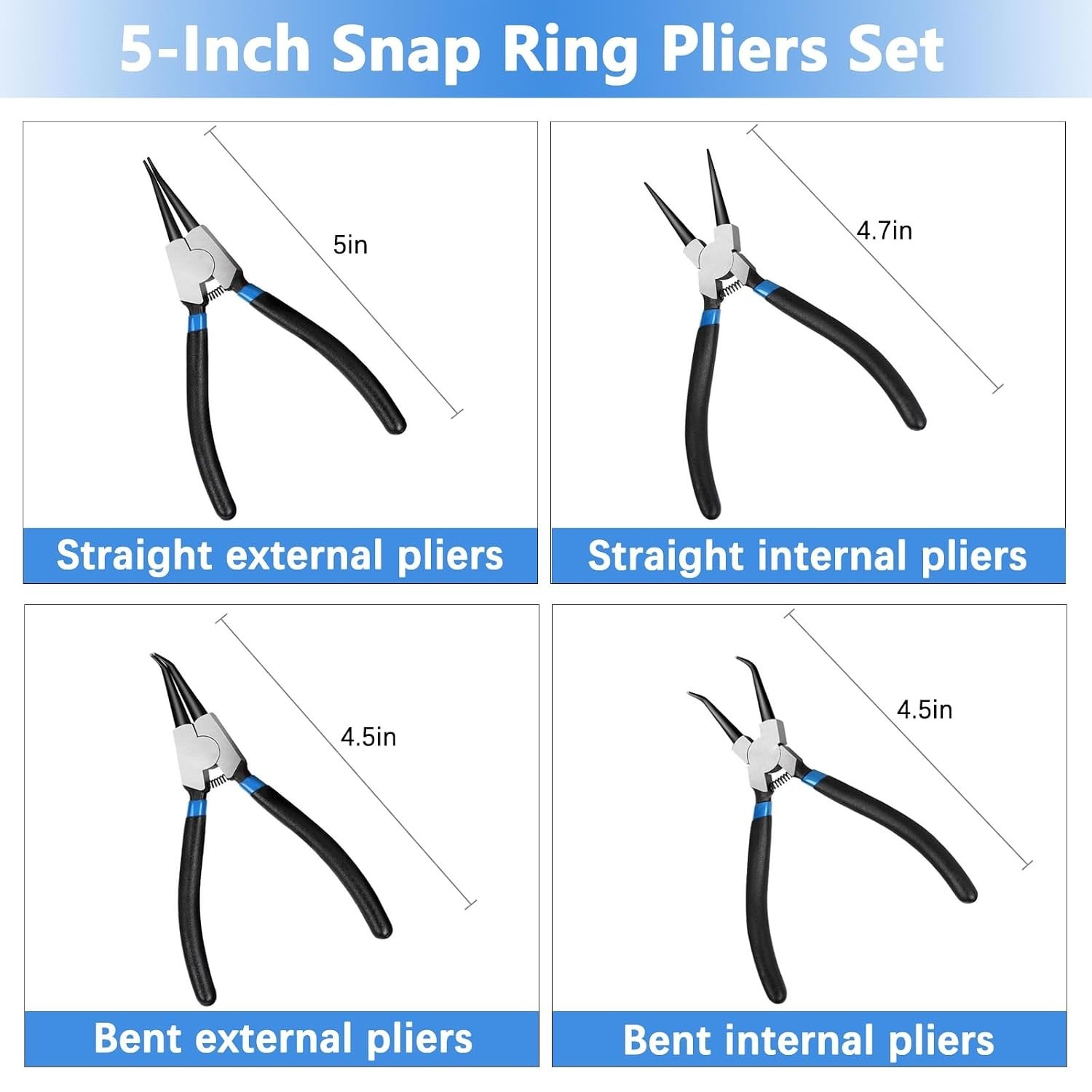 Stainless Steel Snap Rings + E-clip Assortment + 4-Pc Pliers