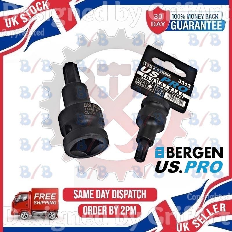 USPRO 1/2″ INCH DRIVE T50 IMPACT TORX TX STAR BIT SOCKET 53MM MALE SQUARE CRV S2