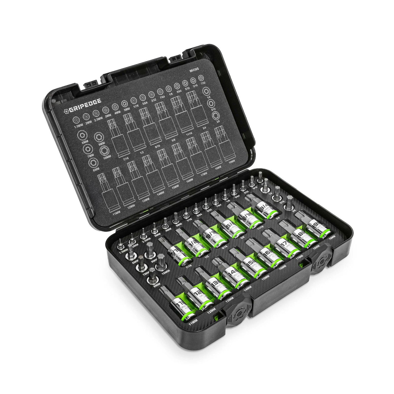 Gripedge 38 Pc Master RPT Hex Bit Allen Socket Set Metric & SAE MH38S Sealed New