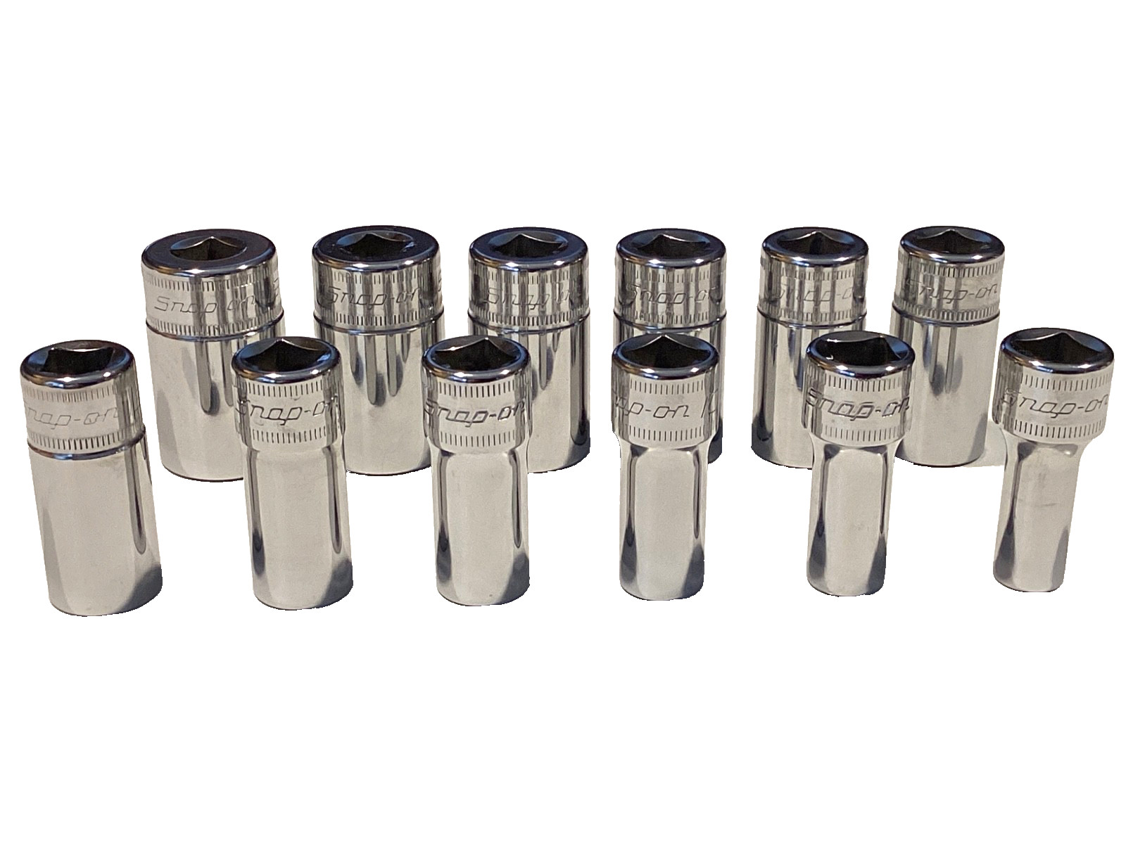 Snap On 212FSMSY 12 Piece 3/8″ Drive 6 Point Metric Semi Deep Socket Set MINT
