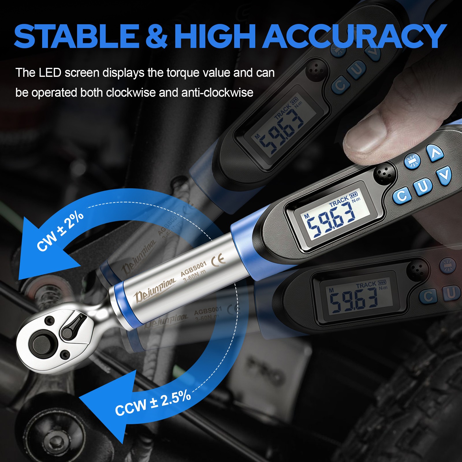 Digital Torque Wrench Set 3-60N.m 3/8″ 1/2″ Ratchet Wrench Tools W/ 7 Sockets