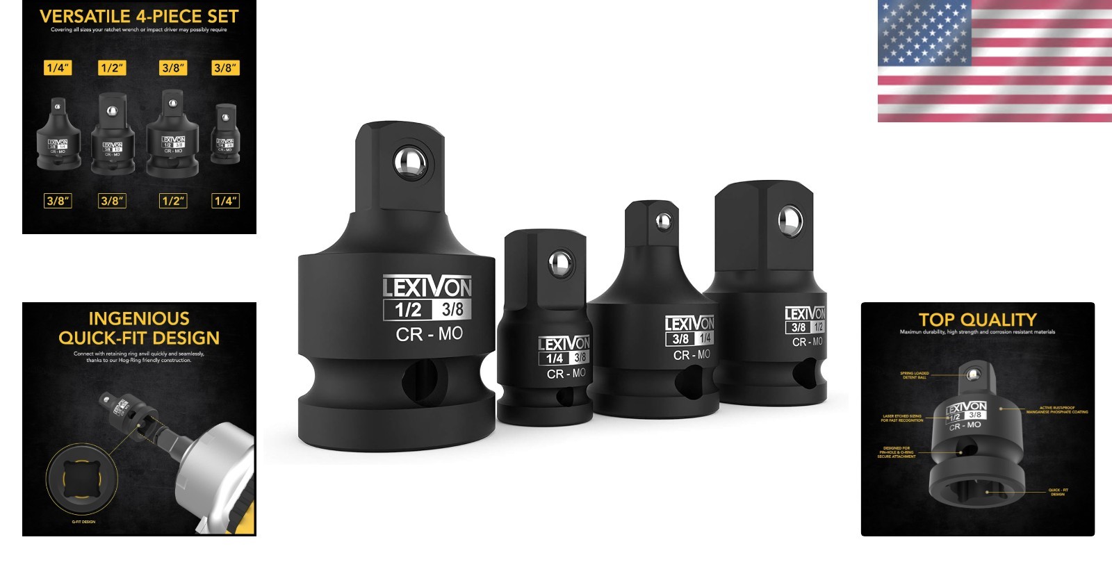 Lifetime 4-Piece Impact Adapter Set | Secure & Sturdy Construction